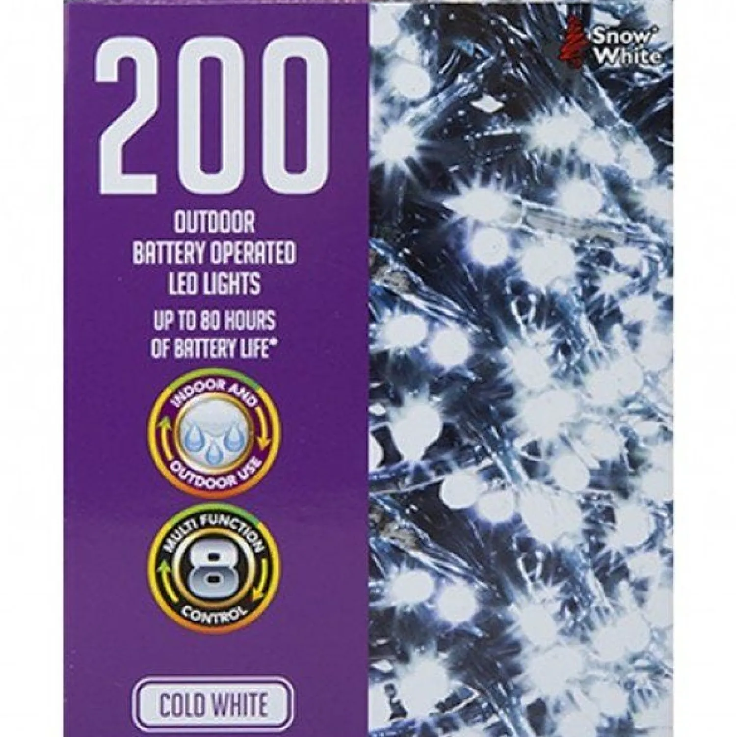 200 Cold White Outdoor Led Lights - Battery Operated<Party Delights Sale