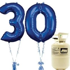 Party Delights Age 30 Blue Foil Kit With Helium, Ribbon And Weights< Number Balloons