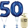 Party Delights Age 50 Blue Foil Kit With Helium, Ribbon And Weights< Number Balloons