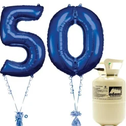 Party Delights Age 50 Blue Foil Kit With Helium, Ribbon And Weights< Number Balloons