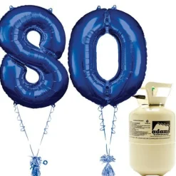 Party Delights Age 80 Blue Foil Kit With Helium, Ribbon And Weights< Number Balloons