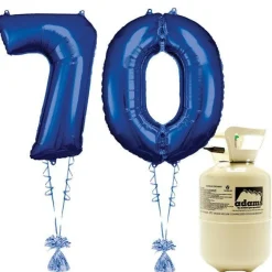 Party Delights Age 70 Blue Foil Kit With Helium, Ribbon And Weights< Number Balloons