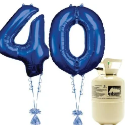 Party Delights Age 40 Blue Foil Kit With Helium, Ribbon And Weights< Number Balloons
