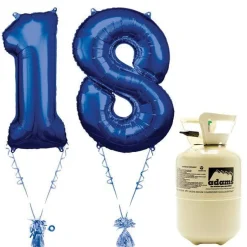 Party Delights Age 18 Blue Foil Kit With Helium, Ribbon And Weights< Number Balloons