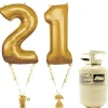 Party Delights Age 21 Gold Foil Kit With Helium, Ribbon And Weights< Number Balloons