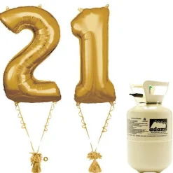 Party Delights Age 21 Gold Foil Kit With Helium, Ribbon And Weights< Number Balloons