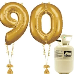 Party Delights Age 90 Gold Foil Kit With Helium, Ribbon And Weights< Number Balloons