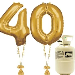 Party Delights Age 40 Gold Foil Kit With Helium, Ribbon And Weights< Number Balloons