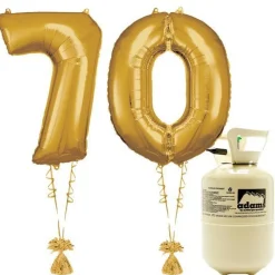 Party Delights Age 70 Gold Foil Kit With Helium, Ribbon And Weights< Number Balloons