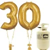 Party Delights Age 30 Gold Foil Kit With Helium, Ribbon And Weights< Number Balloons