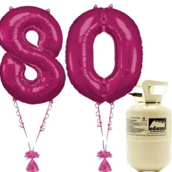 Party Delights Age 80 Pink Foil Kit With Helium, Ribbon And Weights< Number Balloons