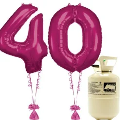 Party Delights Age 40 Pink Foil Kit With Helium, Ribbon And Weights< Number Balloons