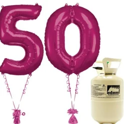 Party Delights Age 50 Pink Foil Kit With Helium, Ribbon And Weights< Number Balloons
