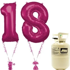 Party Delights Age 18 Pink Foil Kit With Helium, Ribbon And Weights< Number Balloons