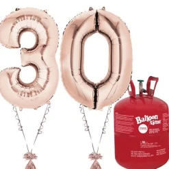 Party Delights Age 30 Rose Gold Foil Kit With Helium, Ribbon And Weights< Number Balloons