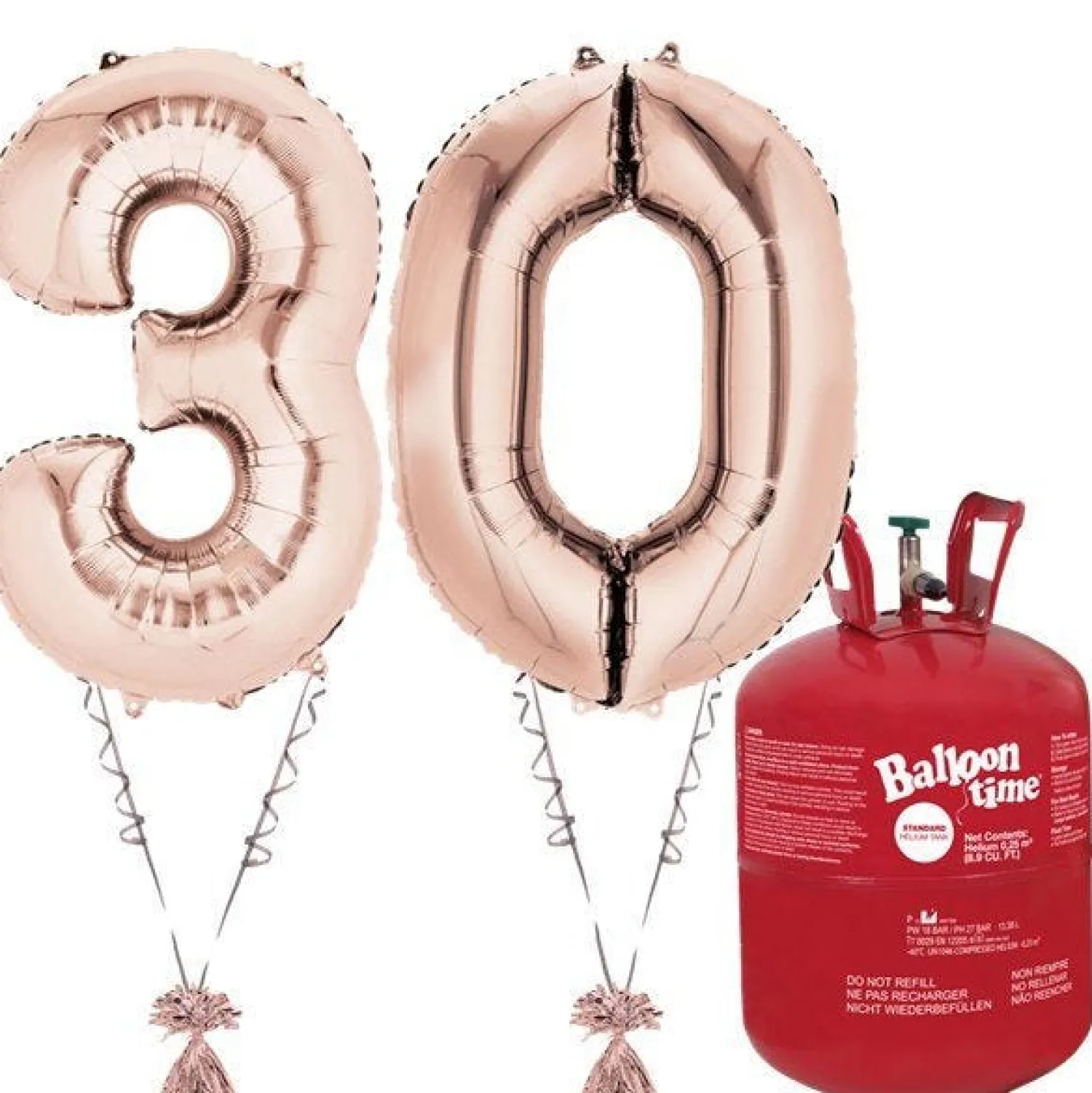Party Delights Age 30 Rose Gold Foil Kit With Helium, Ribbon And Weights< Number Balloons
