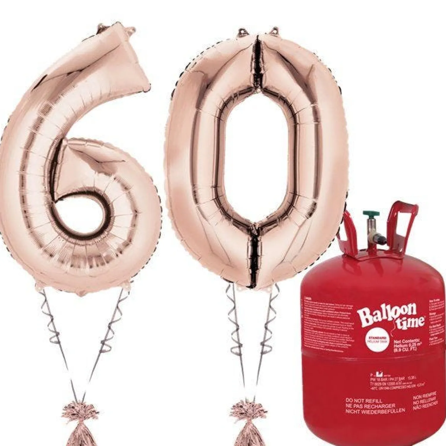 Party Delights Age 60 Rose Gold Foil Kit With Helium, Ribbon And Weights< Number Balloons