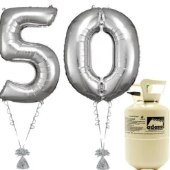 Party Delights Age 50 Silver Foil Kit With Helium, Ribbon And Weights< Number Balloons