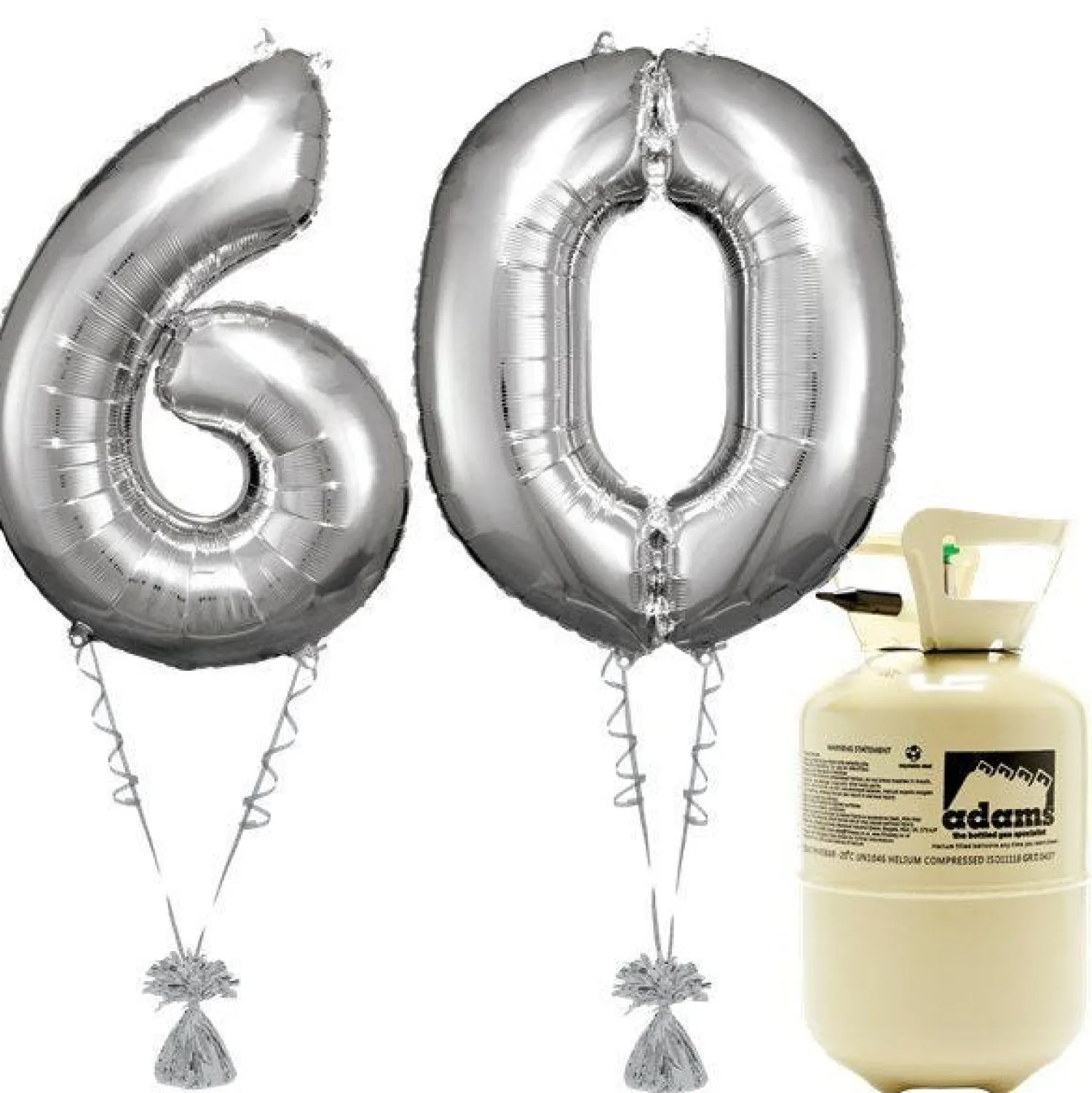 Party Delights Age 60 Silver Foil Kit With Helium, Ribbon And Weights< Number Balloons