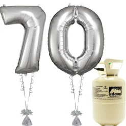 Party Delights Age 70 Silver Foil Kit With Helium, Ribbon And Weights< Number Balloons