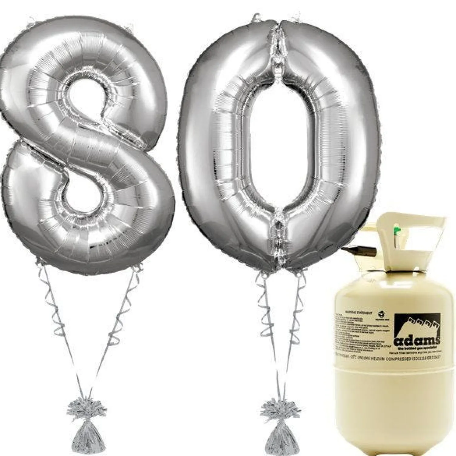 Party Delights Age 80 Silver Foil Kit With Helium, Ribbon And Weights< Number Balloons