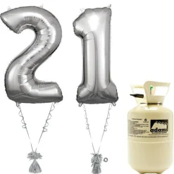 Party Delights Age 21 Silver Foil Kit With Helium, Ribbon And Weights< Number Balloons