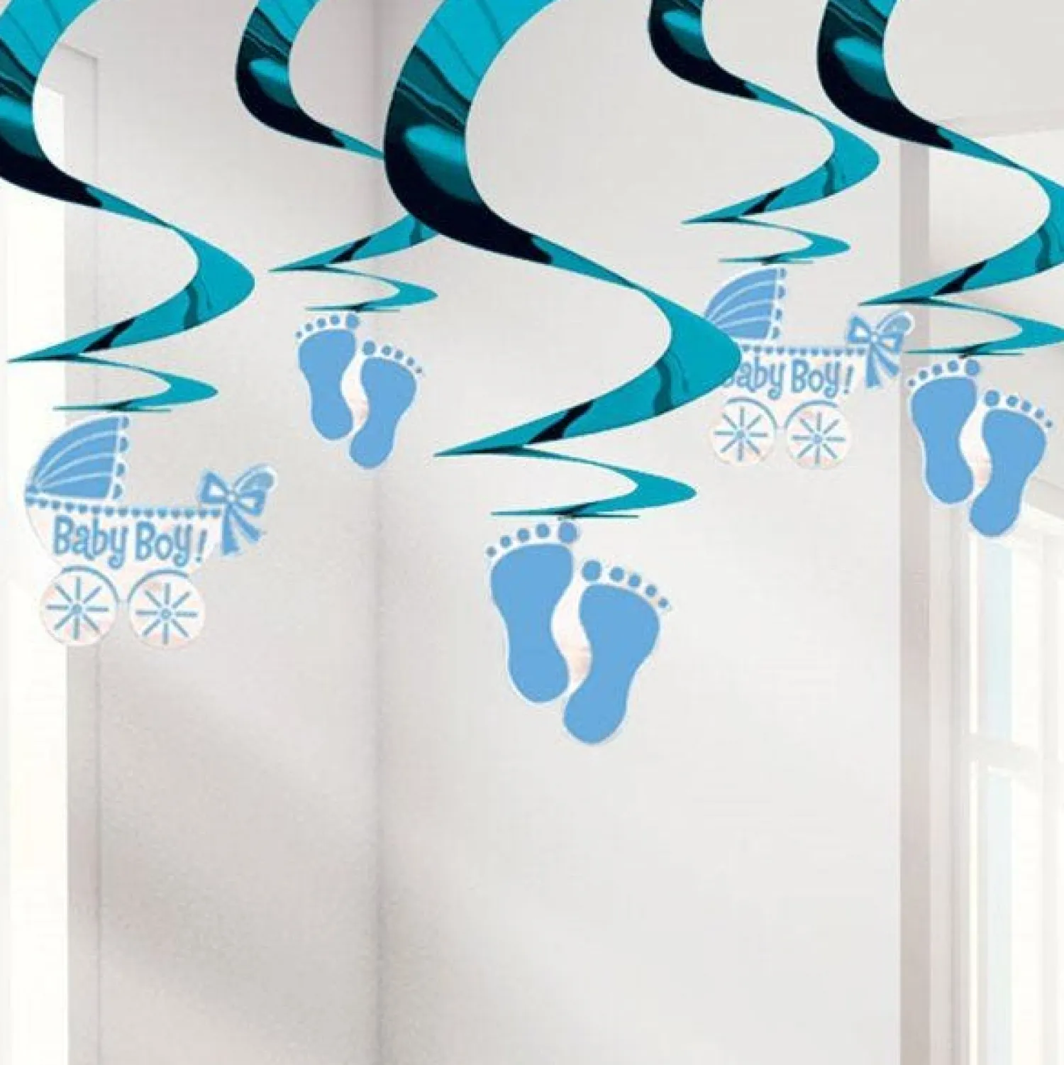 Party Delights Baby Boy Hanging Swirl Decoration (5Pk)< Hanging Decorations