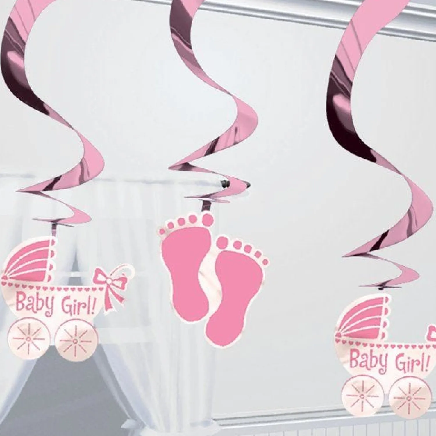 Party Delights Baby Girl Hanging Swirl Decoration (5Pk)< Hanging Decorations