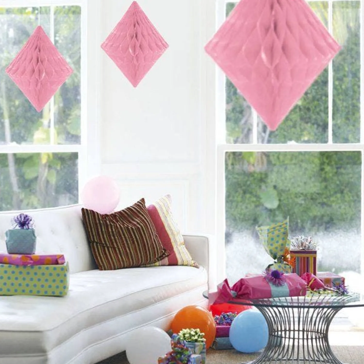 Party Delights Baby Pink Honeycomb Diamond Decoration - 30Cm< Hanging Decorations