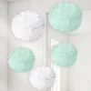 Party Delights Baby Wishes White & Mint Pom Poms (5Pk)< Hanging Decorations