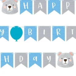 Party Delights Birthday Bear Ribbon Banner With 1St Birthday Stickers - 1.9M< Banners