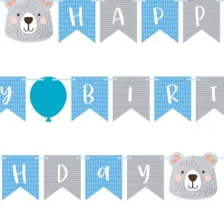 Party Delights Birthday Bear Ribbon Banner With 1St Birthday Stickers - 1.9M< Banners