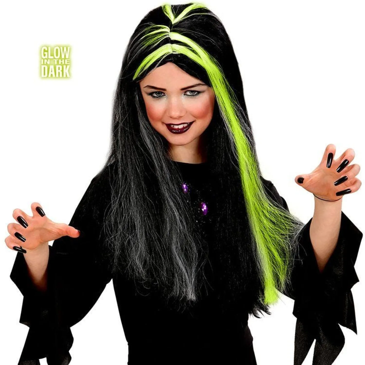 Party Delights Black & White - Glow In The Dark Wig - Child< Wigs