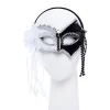 Party Delights Black & White Masquerade Mask With Feathers & Beads< Masks