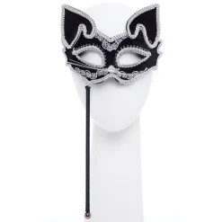 Party Delights Black Cat Masquerade Mask On Stick< Masks