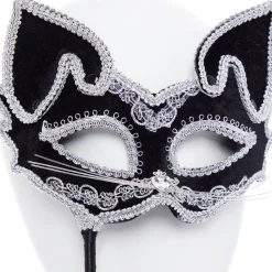 Party Delights Black Cat Masquerade Mask On Stick< Masks