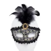Party Delights Black Glittery Masquerade Mask With Tall Feather & Gem< Masks