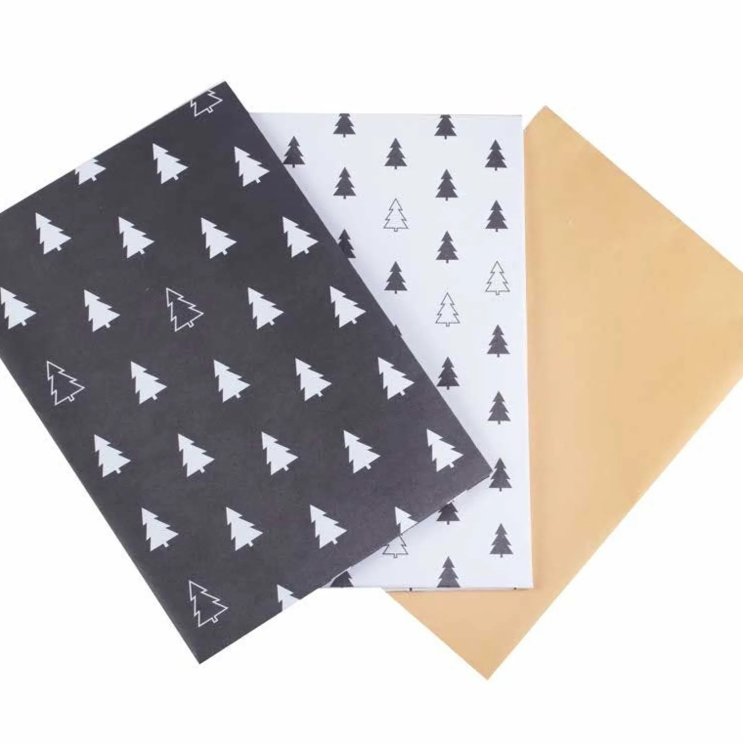 Black, White & Kraft Christmas Tree Print Wrapping Paper (3Pk)<Party Delights Hot