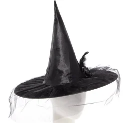 Party Delights Black Witch Hat With Flower< Hats & Headwear