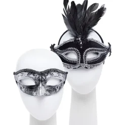 Party Delights Black/Silver Masquerade Masks For Couples< Masks