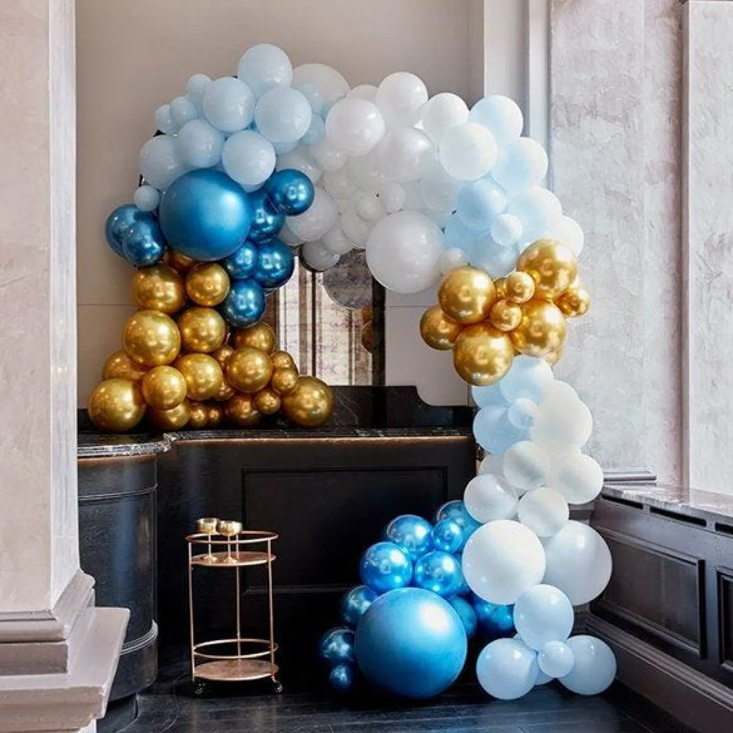 Party Delights Blue & Gold Chrome Large Balloon Arch Diy Kit - 200 Balloons< Arches & Clouds