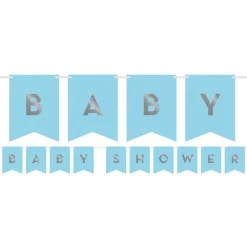 Party Delights Blue & Silver Customisable Ribbon Banner With Stickers - 1.7M< Banners