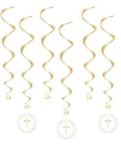 Party Delights Blue Botanical Cross Swirl Decorations (6Pk)< Hanging Decorations