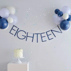 Party Delights Blue Eighteen Paper Banner With Latex Balloons - 1.5M< Banners