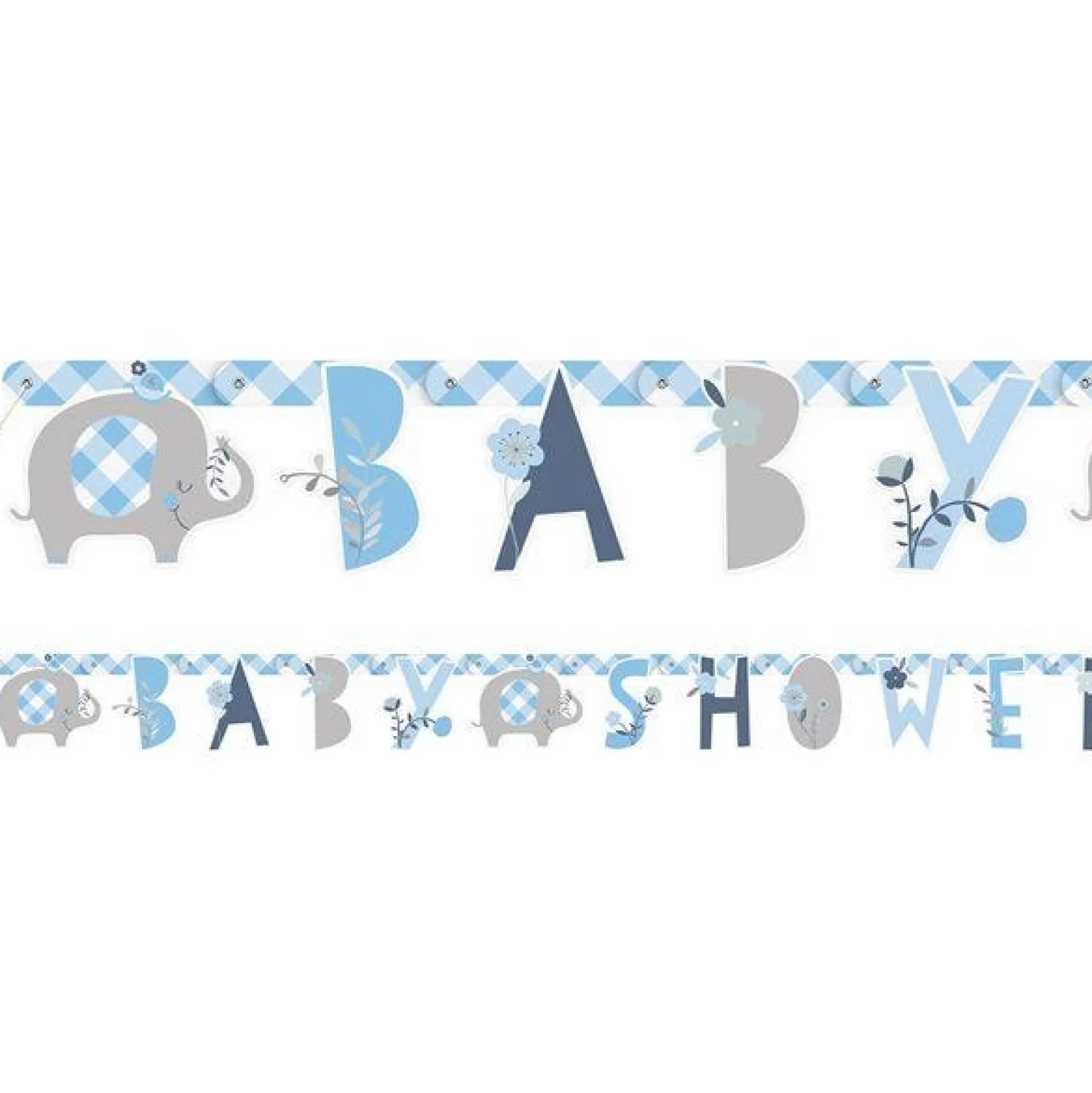 Party Delights Blue Floral Elephant Baby Shower Banner - 1.6M< Banners