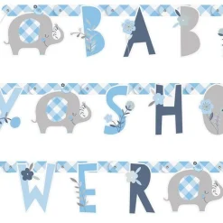Party Delights Blue Floral Elephant Baby Shower Banner - 1.6M< Banners