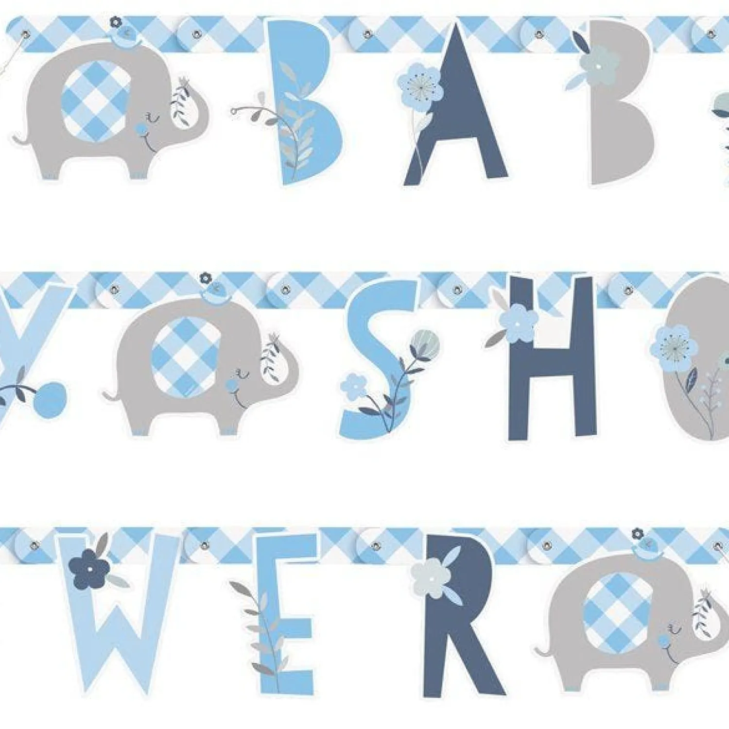 Party Delights Blue Floral Elephant Baby Shower Banner - 1.6M< Banners