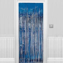 Party Delights Blue Foil Door Curtain - 2.4M X 92Cm< Party Backdrops