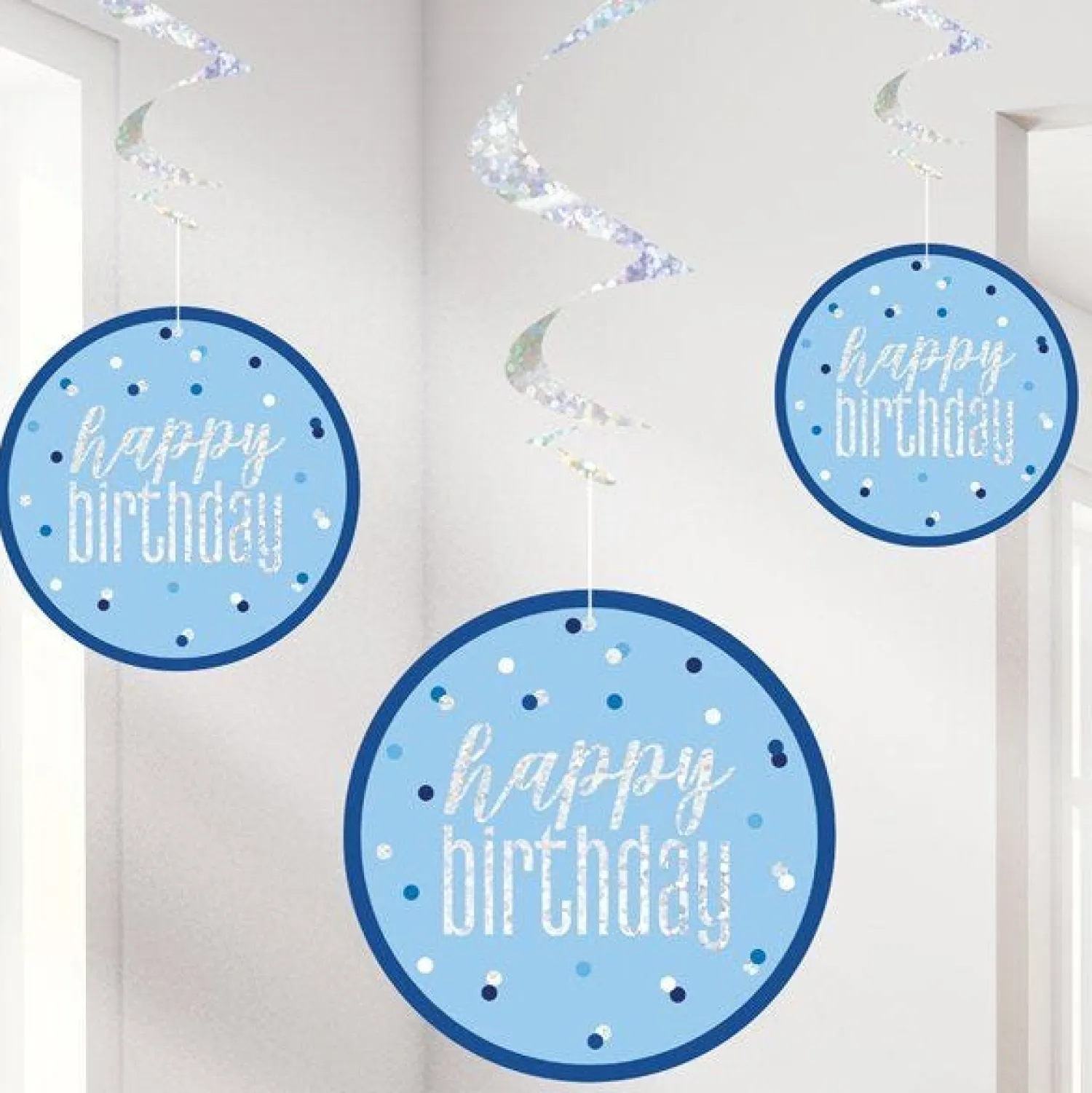 Party Delights Blue 'Happy Birthday' Hanging Swirls - 80Cm< Hanging Decorations