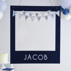 Party Delights Blue Happy Birthday Personalisable Photobooth Frame< Hanging Decorations